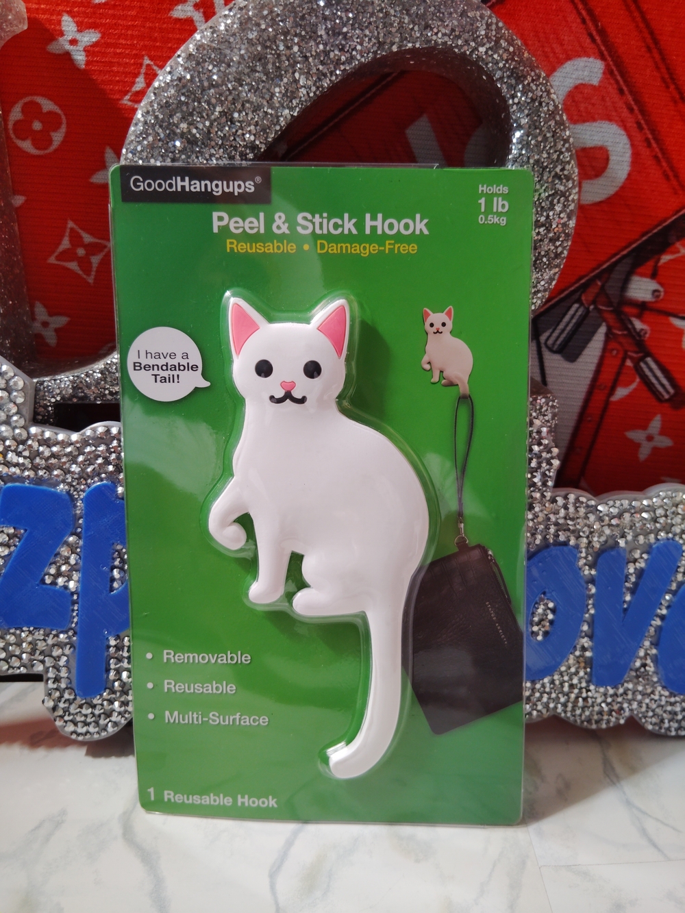 White Cat Peel & Stick Hook - Removable Reusable Cat Hook